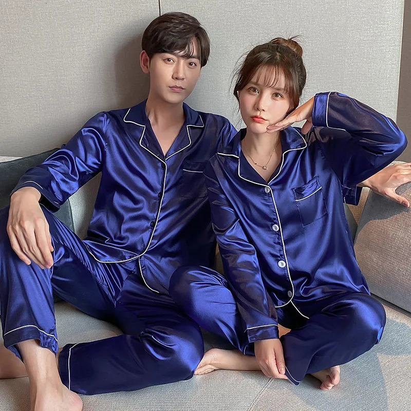 Mens Sleepwear Couple Pajama Sets For Pyjama Loungewear Long Sleeve Sleep Plus Size Pj Trousers Satin Pajamas Lover Silk Pijamas 231122