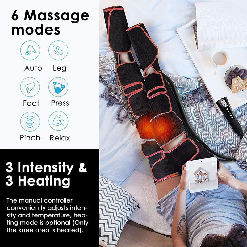 Leg Massagers Massager Air Compression for Circulation Calf Feet Thigh Massage Muscle Pain Relief Sequential Boots Device with Handheld 230422