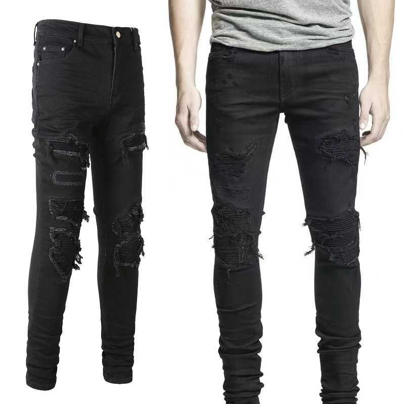 Designer Clothing Fashion Denim Pants Amiiri New High Street Trend Brand Folded Broken Hole Patch Patch Beggar Elastic Slim Fit Small Feet Black Jeans Men
Designer Clothing Fashion Denim Pants Amiiri New High Street Trend Brand Folded Broken Hole Patch Patch Beggar Elastic Slim Fit Small Feet Black Jeans Men
