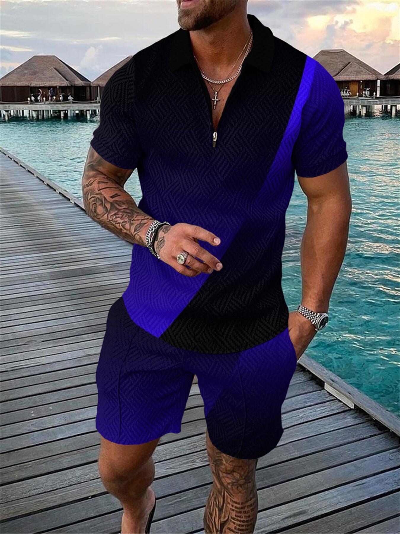 Men's Tracksuits Summer Tracksuit Suit Zipper Polo Shirt Oversized 2 Piece Sets for Men Business Casual High Quality Fashion Outfits 230422