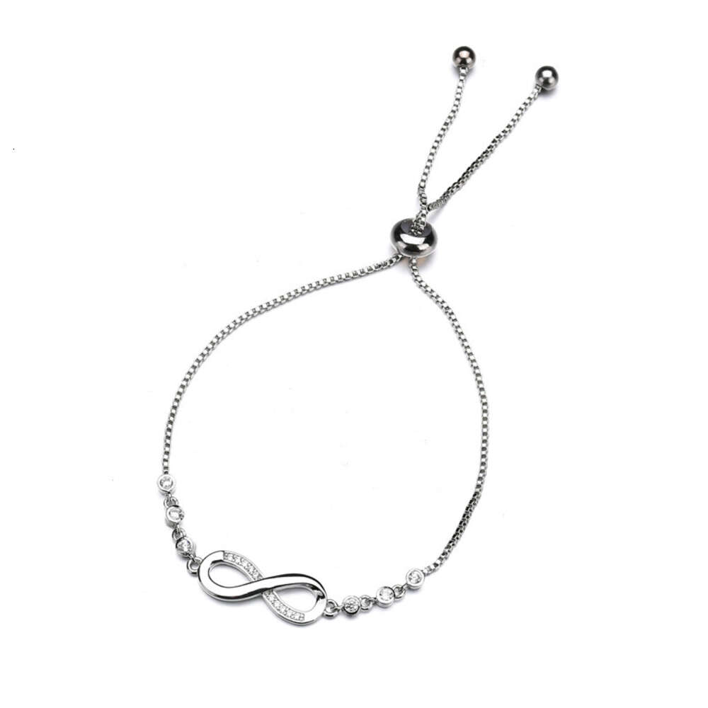European and American Hotsale CZ Crystal Infinity Bracelet Sier Adjustable Tennis Chain Eight Shaped Bracelets