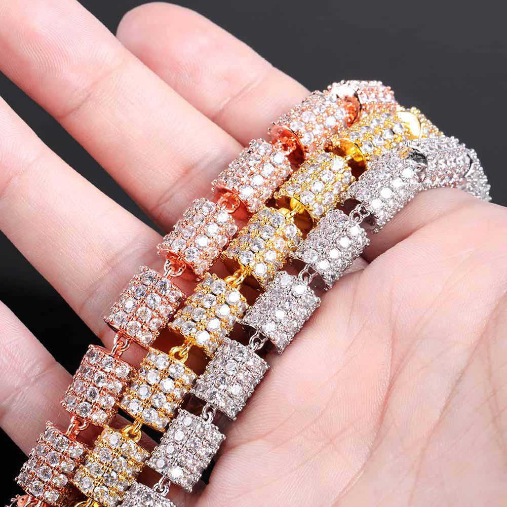 Unisex Full Cubic Zircon Bamboo Link Tennis Bracelet Personalized Hip Hop Chains Bracelets For Men Women Rose Gold Iced Out Cz Stone Night Club Jewelr