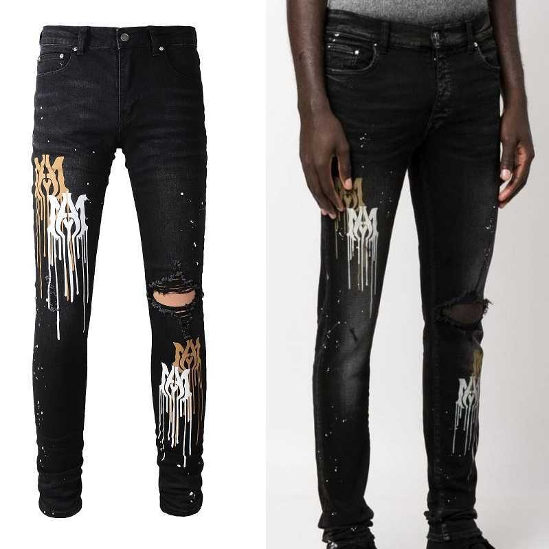 Designer Clothing Fashion Denim Pants Amiiri New High Street Trend Brand Paint Speckler MA Letter Printing Hole Breaking Elastic Slim Fit Black Jeans Men For sale
Designer Clothing Fashion Denim Pants Amiiri New High Street Trend Brand Paint Speckler MA Letter Printing Hole Breaking Elastic Slim Fit Black Jeans Men For sale