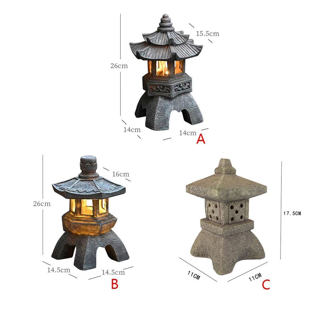 Garden Decorations Handmade Craft Zen Ornaments Accessories Resin Tower Statue Solar Lamp Stone Pagoda Lantern Lanterns 230422