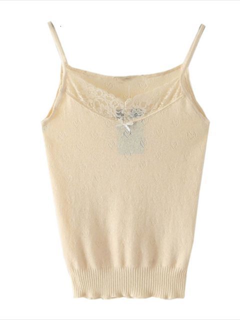 Women's Tanks Camis PUWD Casual Women Solid Color Soft Cotton Tank Summer Fashion Ladies Beige Lace Edge Slim Short Tops Female Chic Crop Top 230