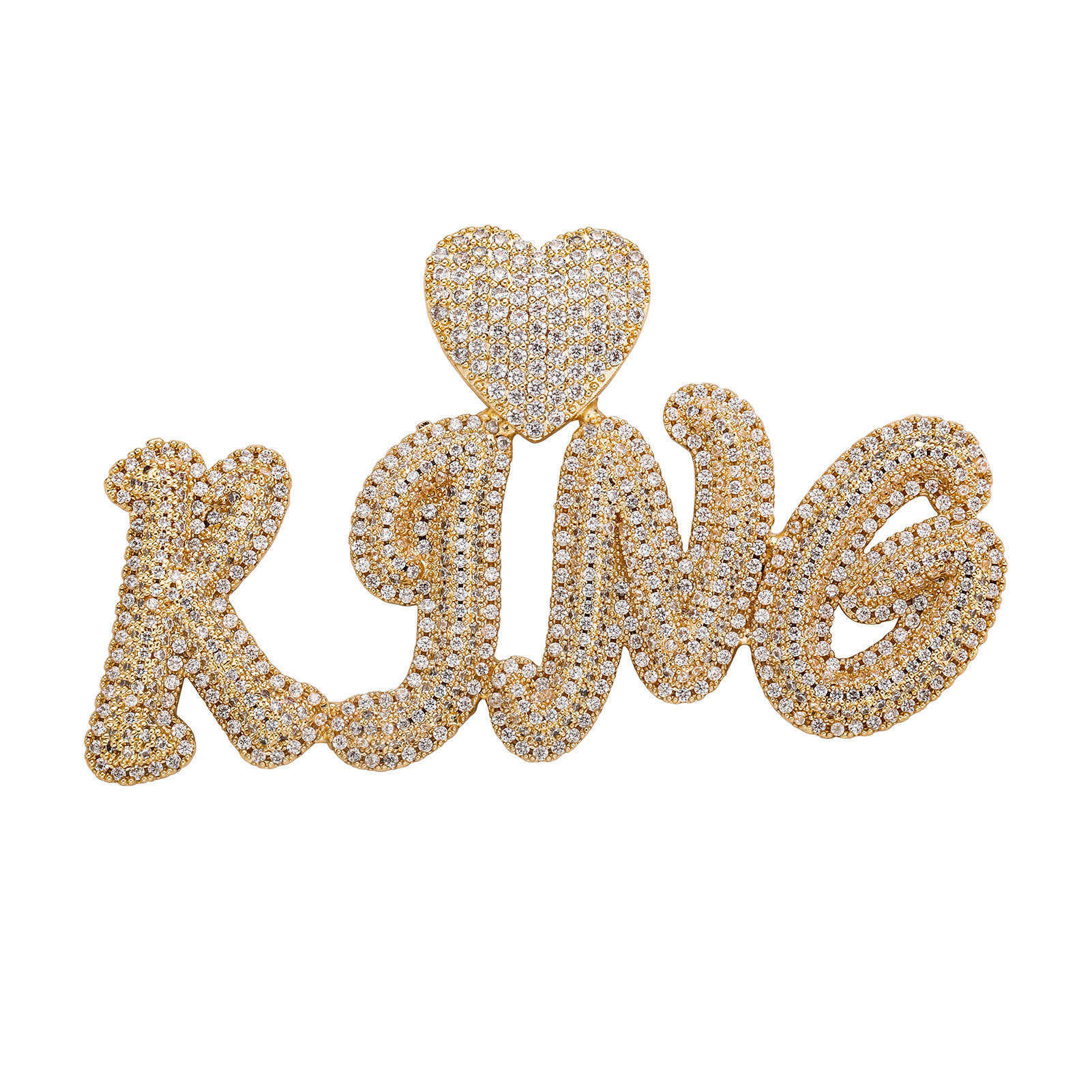 Best Selling Capital Letters Mosaic King Heart Charm Pendant Necklace Mens 14K White Gold Full Bling Cubic Zirconia CZ Stone Hip Hop Personalized Jewe