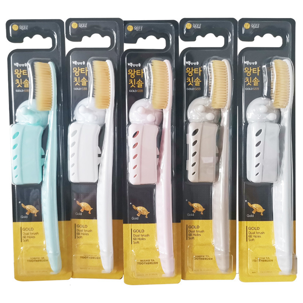 Toothbrush 5pcsPack Large Head Korean Original Tooth Brush With Travel Case Adult Charcoal Biodegradable Oral Health Cleaning 230421