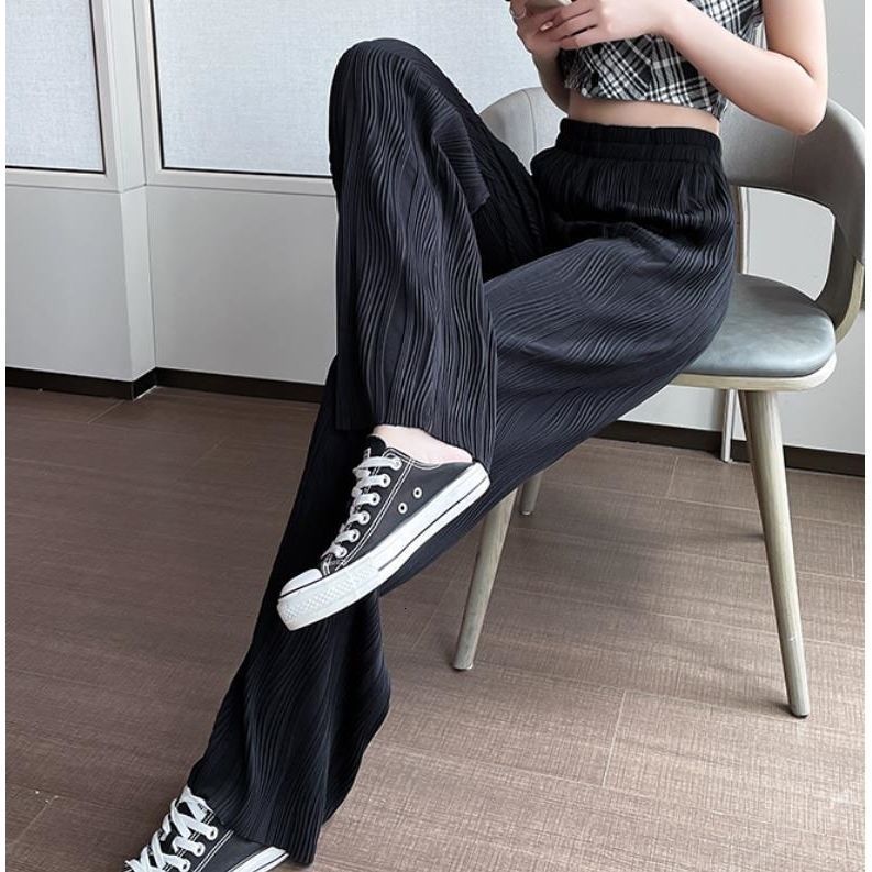Capris Streetwear Women Water Ripple Wide Leg Pants Women's Summer Thin High Waist Casual Loose Drape Trousers 230422 Z260314