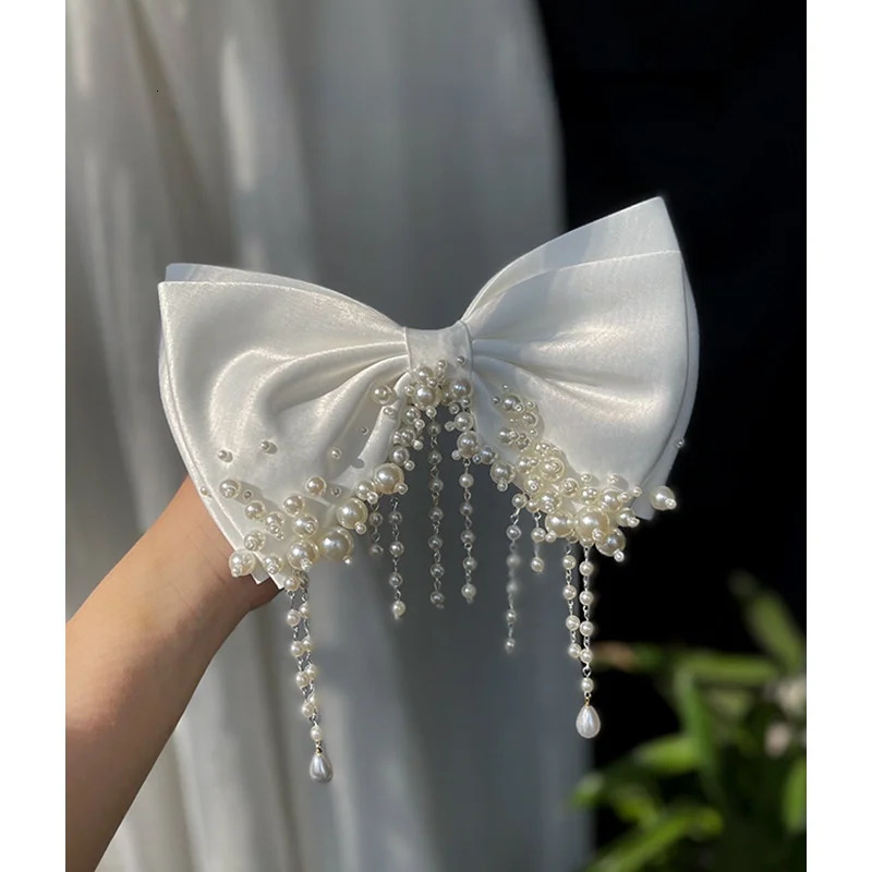 Wedding Hair Jewelry white bow Beaded Bridal hair decoration wedding brides clips hairpin hair accessories 231121
