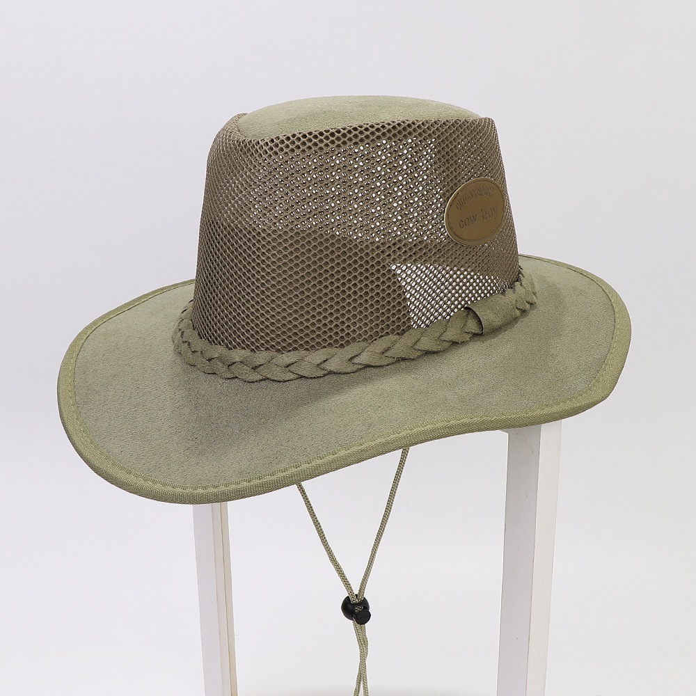 Wide Brim Hats Bucket Summer Man Cowboy Casual Style Suede Breathable Mesh Labeling Decoration Large Sunshade Outdoor Travel Cool Caps 230421