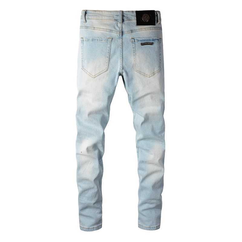Designer Clothing Fashion Denim Pants Amiiri trend brand CH black cross with raw edge leather printing worn out slim fitting slightly elastic light colored jeans men, As shown in figure
Designer Clothing Fashion Denim Pants Amiiri trend brand CH black cross with raw edge leather printing worn out slim fitting slightly elastic light colored jeans men, As shown in figure