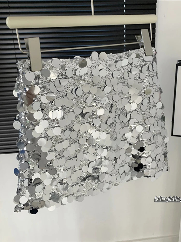 Skirts Circyy Skirts Women Mini Skirt High Waisted Sexy Club Slit Zipper Sequins Shiny A-Line Slim Y2k Skirt Girls Summer Fashion 231121