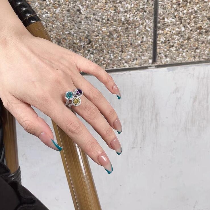 Sterg Sier Colorful Moissanite Adjustable Rings for Women