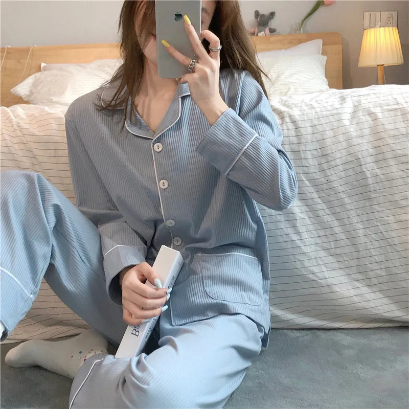 Womens Sleepwear Casual Pajamas Women Autumn and Winter Pure Cotton Long Sleeves Pants Sweet School Style Homewear Set 231122