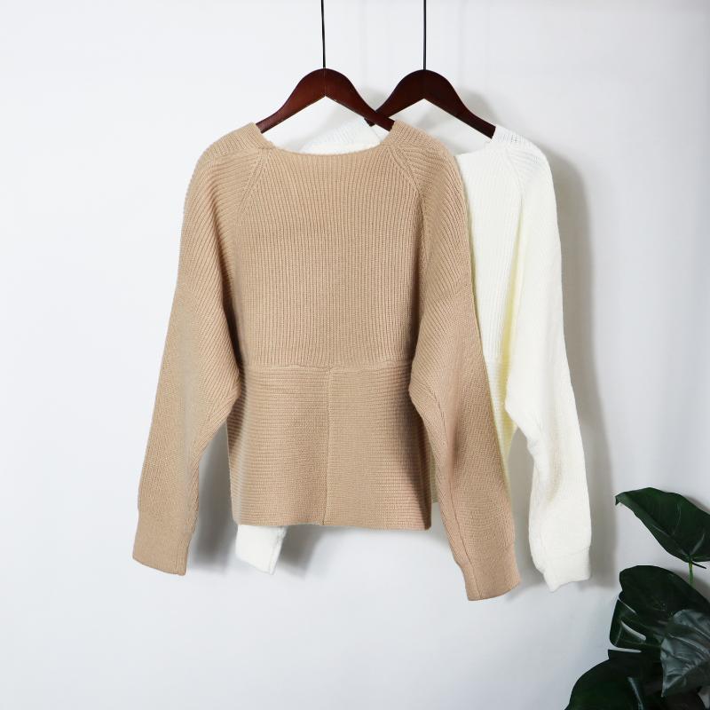Womens Sweaters Spring Autumn Long-sleeved Knitted Pullover Fashion V-neck Wrap Top Temperament Lace-up Sweater Women Elegant Bottoming Shi