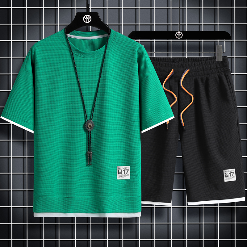 Men's Tracksuits Summer Mens Set Linen Fabric Solid Color T-Shirt and Shorts Two Piece Set Men Sports Suit Fashion Breathable Tracksuit 230422