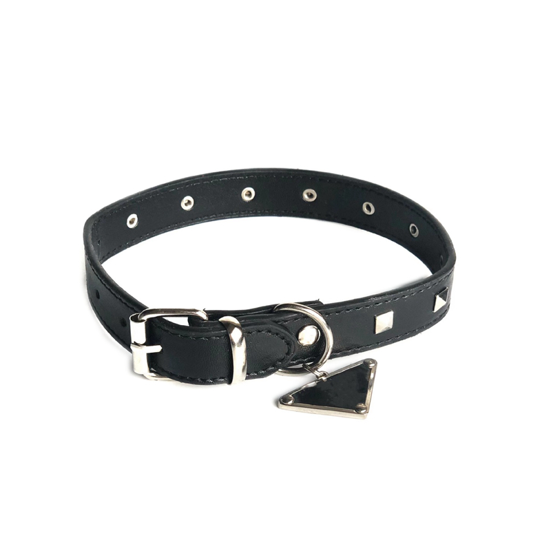 2025 new Designer Dog Collar Set Adjustable Durable PU Leather Pet Collars Inverted Triangle Metal Tag Pendant for Small Medium Dogs Leash with Poop B