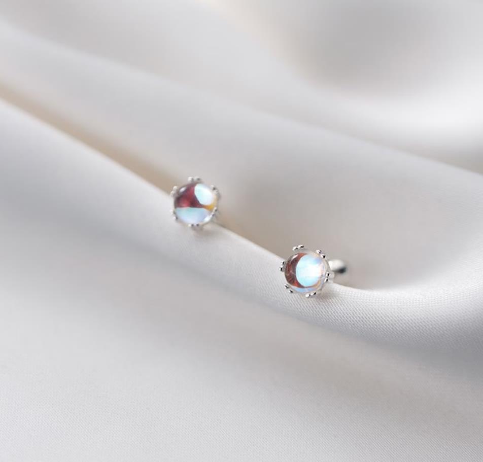 Minimalist Gemstone 925 Sterling Silver Studs Moonstone Elegant Small Stud Earring Cabochon Earrings Silver