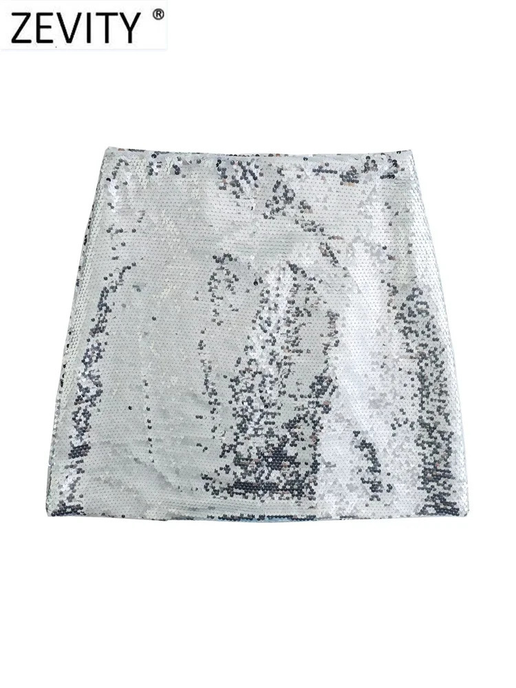 Skirts Zevity Women Fashion High Waist Sequined Split Slim Mini Skirt Faldas Mujer Female Chic Casual Button Up Party Vestidos QUN3238 231121