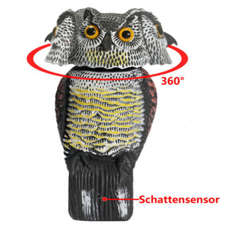 Garden Decorations Realistic Bird Scarer Rotating Head Sound Owl Prowler Decoy Protection Repellent Pest Control Scarecrow Yard Move 230422