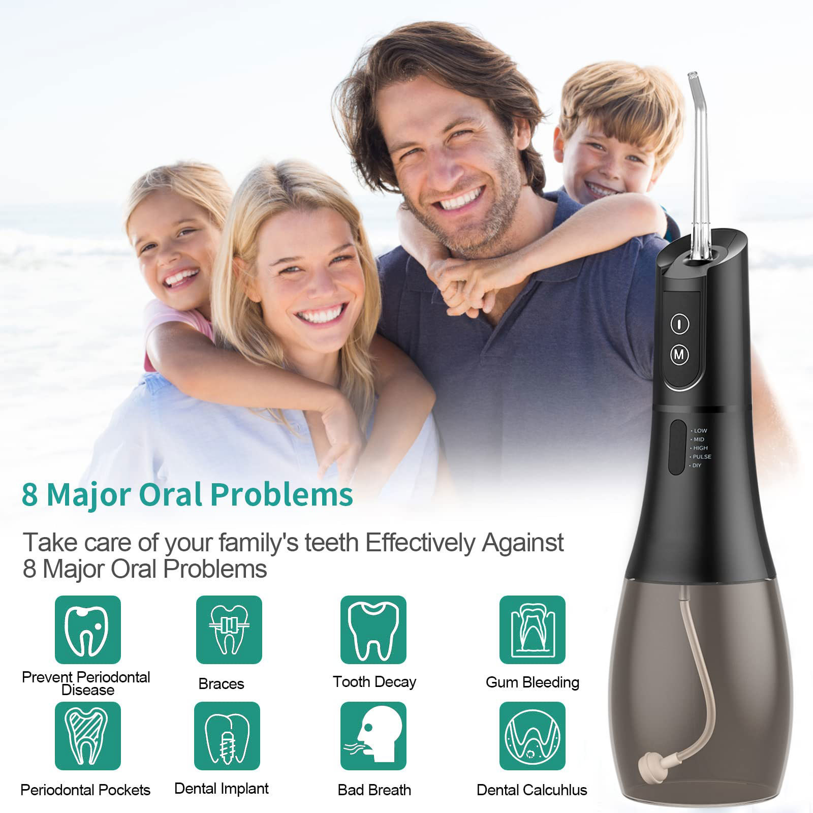 Other Oral Hygiene Portable Dental Irrigator Water Flosser USB Rechargeable 5 Modes IPX7 400ML for Cleaning Teeth 230421