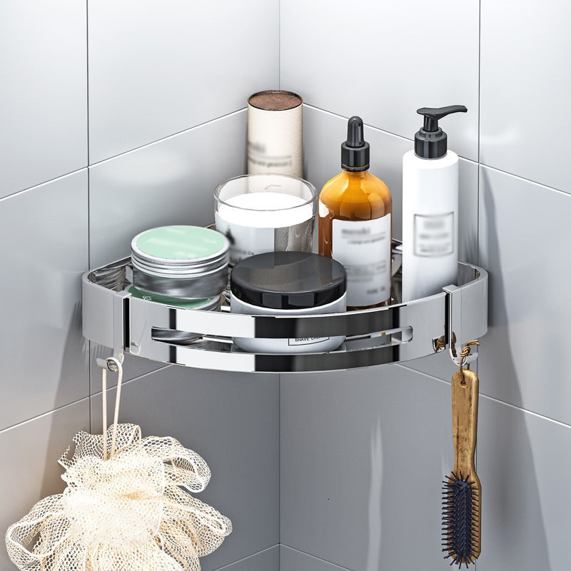 Bathroom Shelves Bathroom Shelf Organizer Shower Storage Rack Black Corner Shelves Wall Mounted No-drilling Space Aluminum Toilet Shampoo Holder 23042