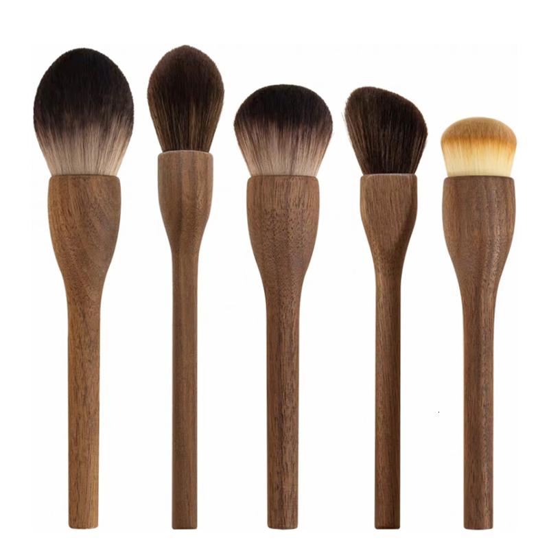 Makeup Tools 1Pcs European Vintage Wood Handle Brush High Quality Walnut Loose Powder Blush Foundation Contour Super Soft 230421