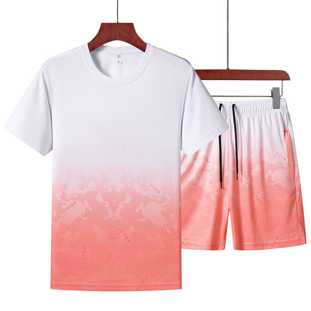 Men's Tracksuits Gradient Short Sleeve Shorts Set Mans Fashion Clothing Summer Quick Dry Casual Outfits Streetwear Sports Tracksuit 230422