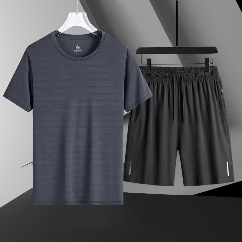 Men's Tracksuits Men Fashion Sets Summer Suit Fitness Suit Quick-drying Short-Sleeved Shorts Tracksuit Men O-Neck Solid Sportswear Two-piece 2304