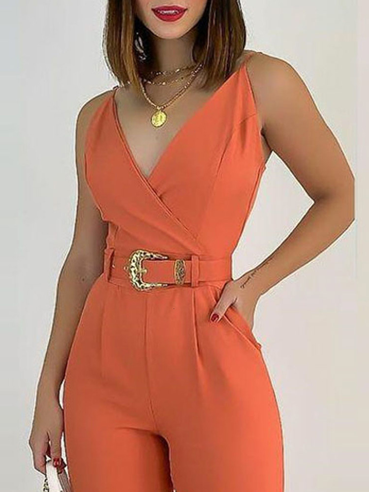 Women's Jumpsuits Rompers V-Neck Pocket Detail Cami Jumpsuit with Belt Women Sleeveless Summer Overalls 230422