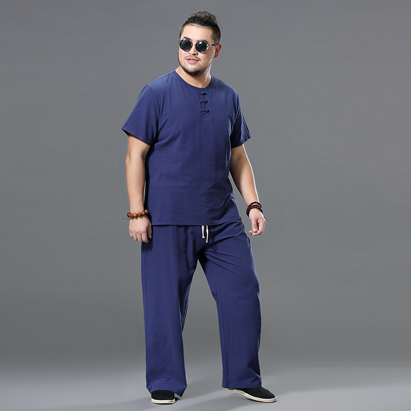 Men's Tracksuits Men's Plus Size Clothing Big Tracksuit Suit Linen Overweight T-shirt Casual Male Elastic Waist Band 7XL 8XL 9XL Big Two Pie
