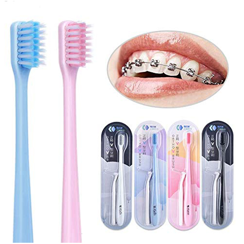 Toothbrush Ykelin 812 pcs Oral Hygiene Care Orthodontic Tooth Brushes VShaped Soft Bristle with one InterDental Brush 230421