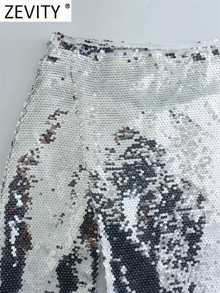Skirts Zevity Women Fashion High Waist Sequined Split Slim Mini Skirt Faldas Mujer Female Chic Casual Button Up Party Vestidos QUN3238 231121