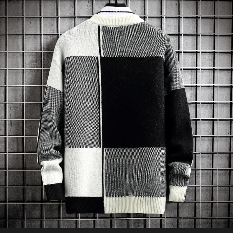 Men's Sweaters Half High Collar Color Blocking Warm Sweater/ High Quality Men Spring Autumn Slim Leisure Korean Long Sleeve Loose Knit Pullover 2