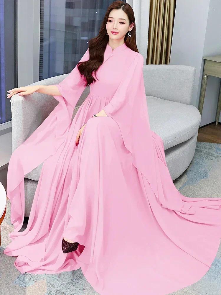 Casual Dresses Red Beach Dress Summer Clothes For 2023 Evening Maxi Fashion Elegant White Chiffon Long Sleeve Pink Prom Wedding F62