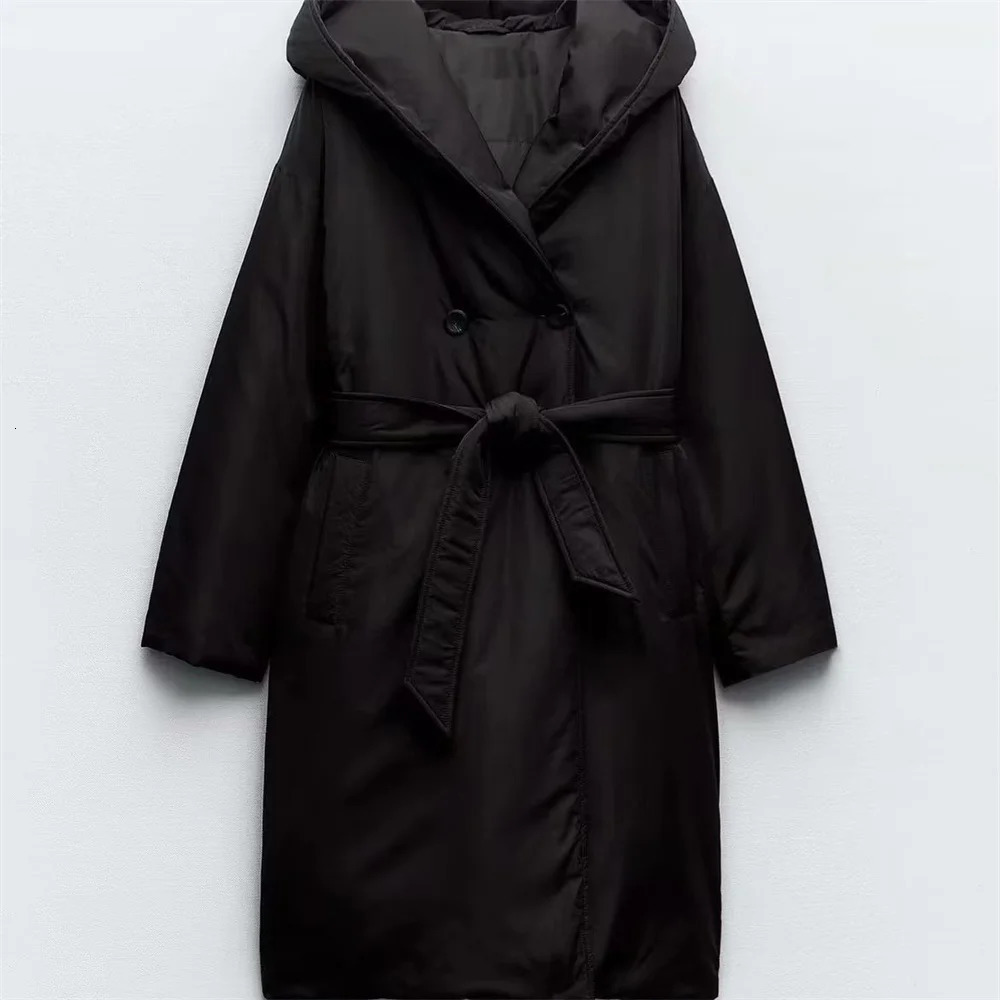 Women s Jackets UNIZERA 2023 Autumn Winter Product Fashion Casual Windbreaker Style with Belt Hooded Cotton Coat 231122