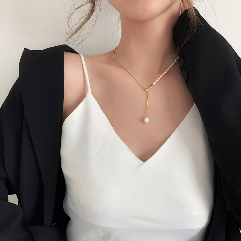 Baroque Fresh Water Pearl Brass Chain Necklace