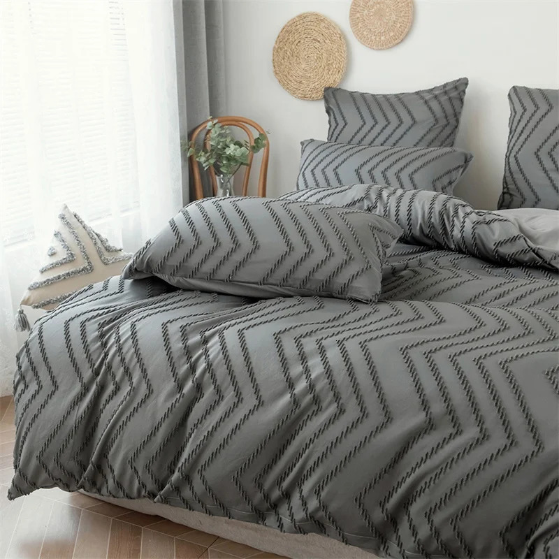 Bedding Sets Solid Striped Cut Bed Set with Full Wave Splicing Work Large Down Duvet Cover Pillowcase Home Comfort 231121