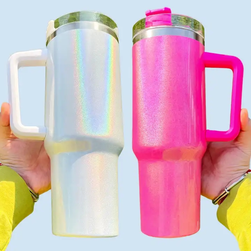 40oz Glitter Blank Sublimation Tumblers Shimmer Holographic Rainbow Insulated Mug With Handle For Hot Print Stainless Steel Thermos Water Bottle Drinking Cups, Multi-color
40oz Glitter Blank Sublimation Tumblers Shimmer Holographic Rainbow Insulated Mug With Handle For Hot Print Stainless Steel Thermos Water Bottle Drinking Cups, Multi-color