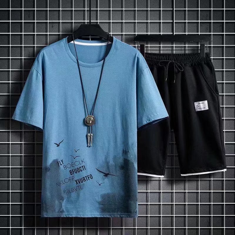 Men's Tracksuits Summer Men's Tracksuit 2 Piece Fashion Casual Print Short-Sleeved T-Shirt and Shorts Sport Suit Clothes for Men Clothing 23