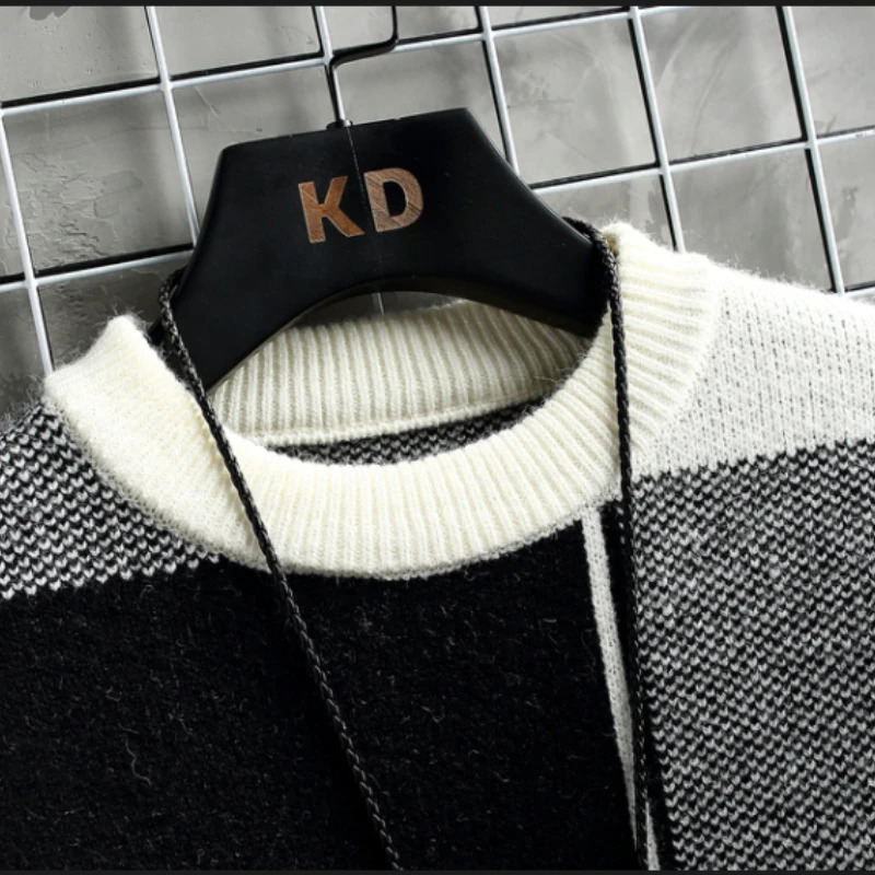 Men's Sweaters Half High Collar Color Blocking Warm Sweater/ High Quality Men Spring Autumn Slim Leisure Korean Long Sleeve Loose Knit Pullover 2