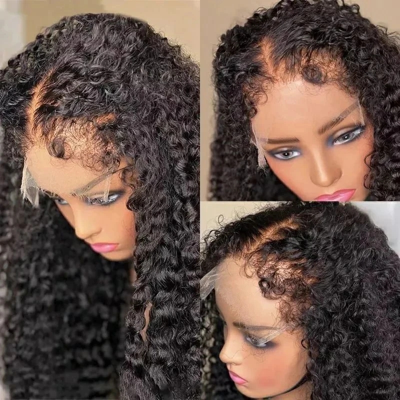 Kinky curly wigs human hair 360 full lace wig with curly baby hair pre plucked hd deep wave brazilian hair 360 lace frontal wig 150%density