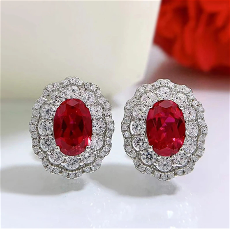 Valuable Ruby Diamond Jewelry set 925 Sterling Silver Party Wedding Earrings Necklace For Women Bridal Engagement Jewelry Gift