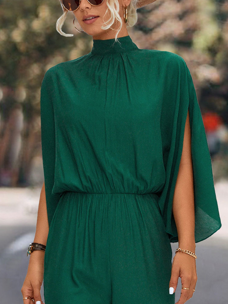 Women's Jumpsuits Rompers Elegant Women Jumpsuits Spring Loose Stand Collar Split Sleeve Office Romper Fashion Black Women Overalls Streetwear Fe