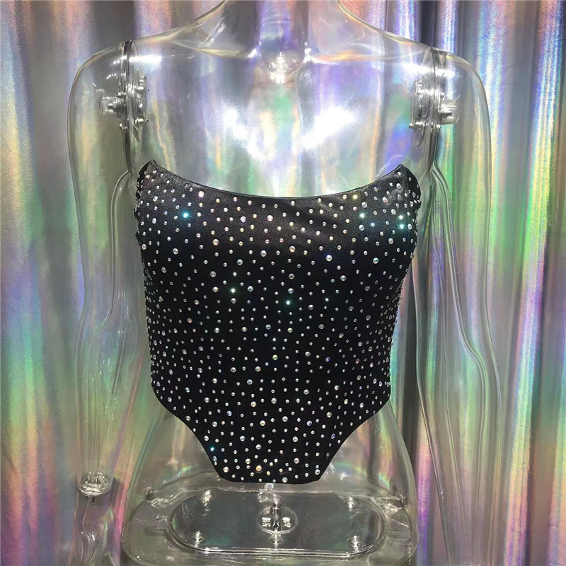 Women's Tanks Camis s Black Corset Top Strapless Night Club Backless Sexy Crystal Crop Arrival 230422Z