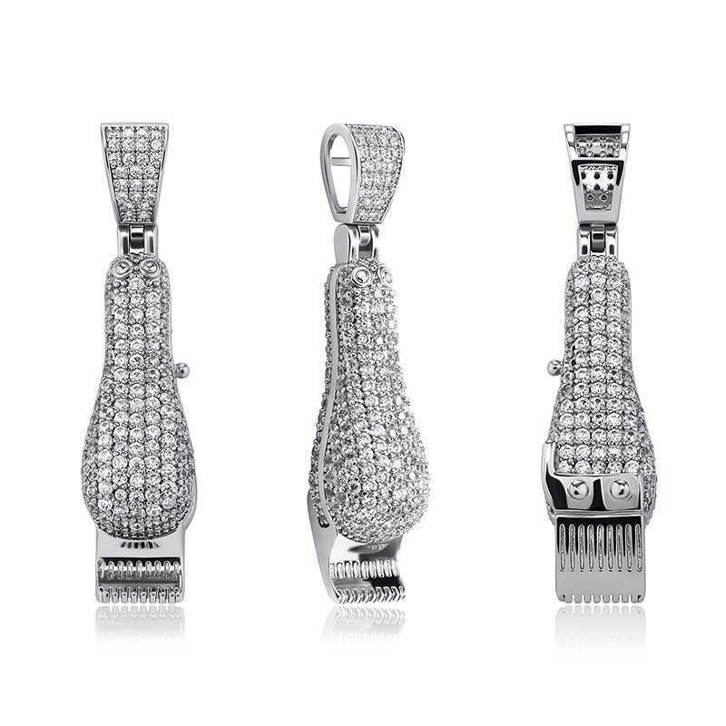 Electric Pusher Razor Hip Hop Pendant Mens Necklace Cubic Zircon Fashion Jewelry 18k Real Yellow Gold Plated Bling CZ Stone Rock Diamond Collier Jewel