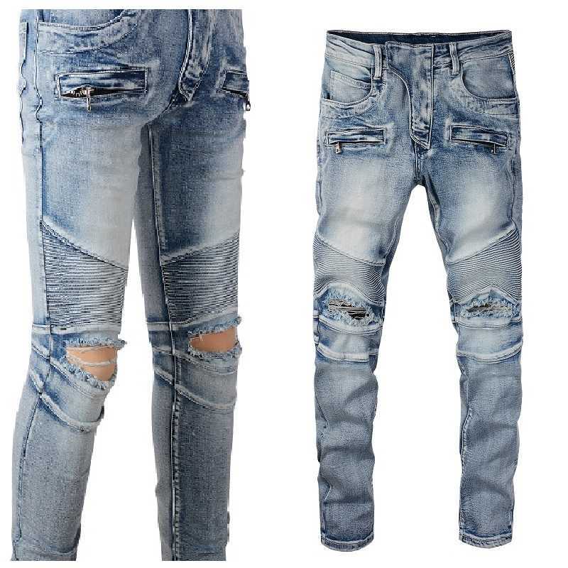 Designer Clothing Fashion Denim Pants Amiiri New Trend Brand Motorcycle Knee Hole Splicing with Old Washed Elastic Slim Fit Small Foot Light Blue Jeans Men, As shown in figure
Designer Clothing Fashion Denim Pants Amiiri New Trend Brand Motorcycle Knee Hole Splicing with Old Washed Elastic Slim Fit Small Foot Light Blue Jeans Men, As shown in figure