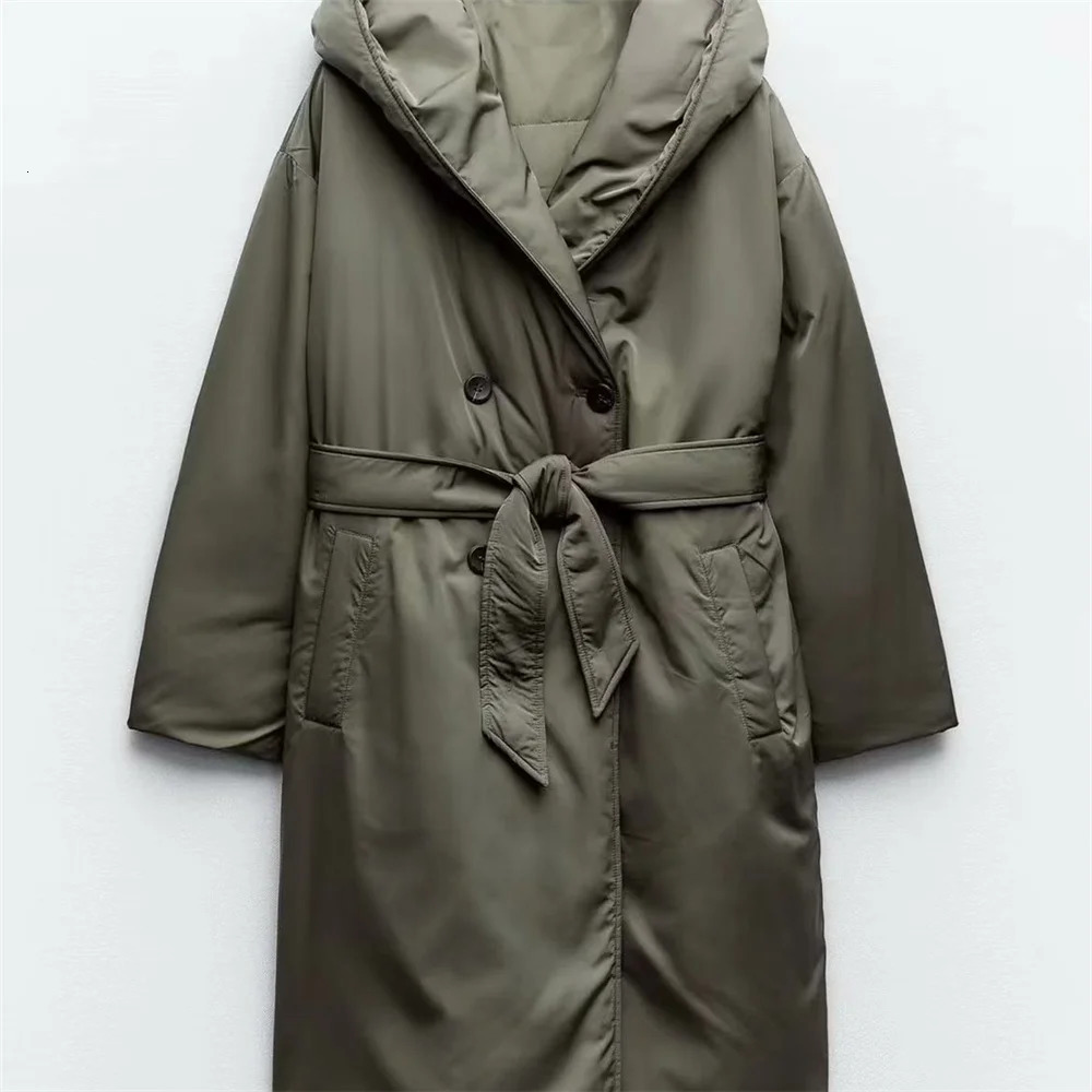 Women s Jackets UNIZERA 2023 Autumn Winter Product Fashion Casual Windbreaker Style with Belt Hooded Cotton Coat 231122