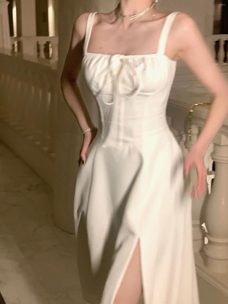 Casual Dresses Coigarsam 2024 Summer Elegant Vintage Fashion Midi Bandge Dress Women Lady One Piece Party Clothing Outfits Vestidos