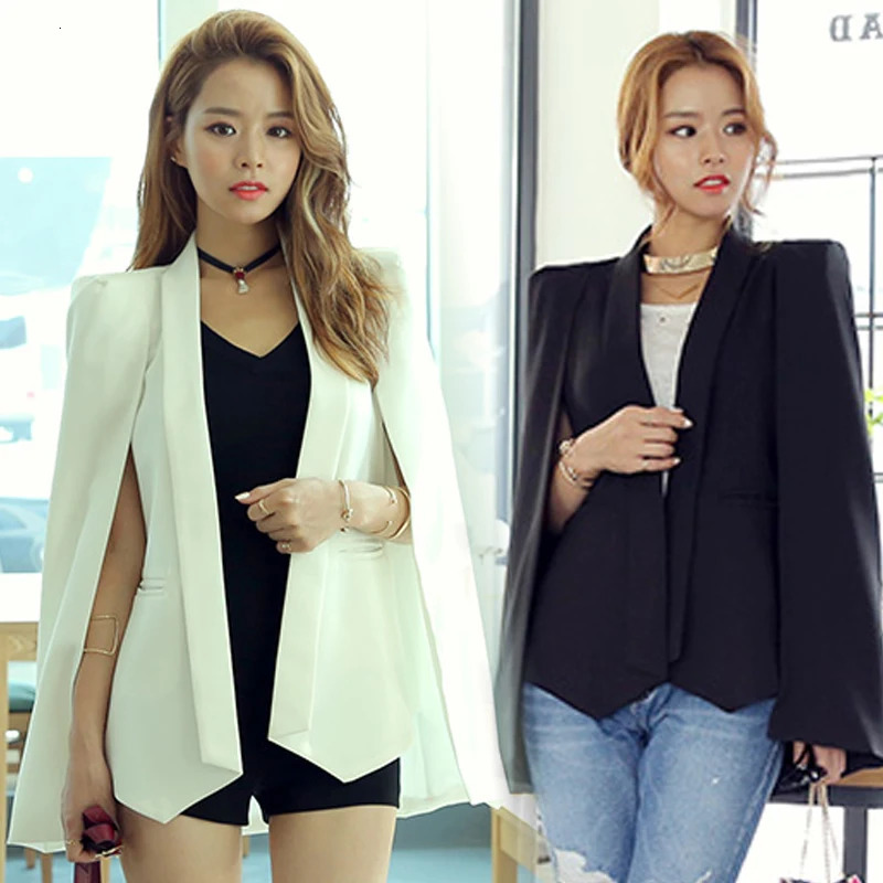 Women's Suits Blazers Shawl Collar Split Sleeve Cloak Blazer Cape Women's Spring Solid Color OL Suit Jacket Coat Black White 231121